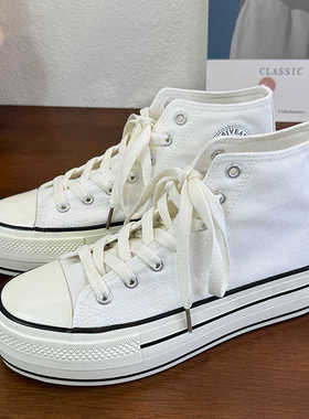 白色厚底增高时尚青春潮流百搭学院系带港风休闲复古帆布鞋RY609