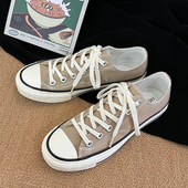 奶茶色低帮男女同款 帆布鞋 情侣款 百搭休闲平底复古透气港风新款