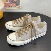 灰褐色女款 百搭学院系带港风休闲平底帆布鞋 低帮时尚 青春潮流韩版