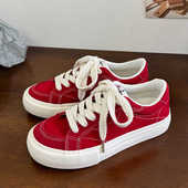 时尚 青春潮流韩版 百搭学院港风系带平底新款 红色低帮男款 休闲板鞋