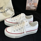 增高厚底帆布鞋 白色低帮时尚 休闲复古款 韩版 青春潮流学院百搭新款