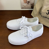 帆布鞋 青春潮流百搭韩版 港风休闲学院平底时尚 纯白色低帮男女同款