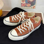 青春潮流百搭学院港风休闲复古帆布鞋 焦糖色低帮男女同款 情侣时尚