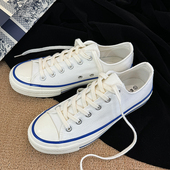 帆布鞋 白蓝色低帮男女同款 港风百搭休闲平底透气学院潮流复古新款