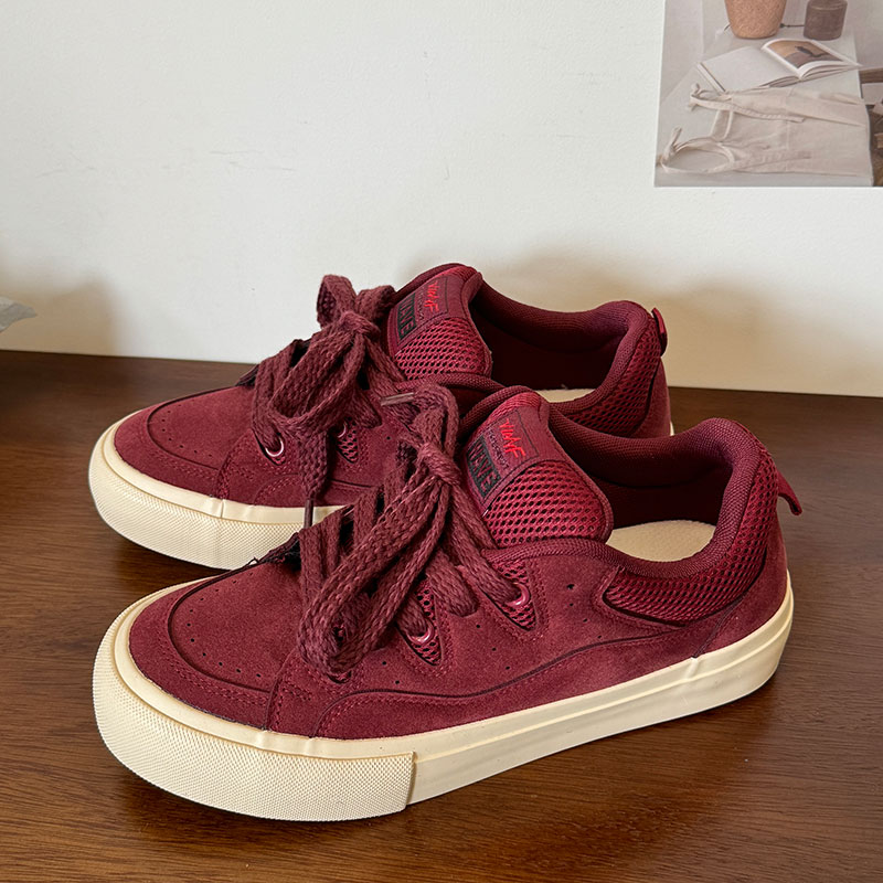 酒红低帮男款韩版休闲小众款板鞋