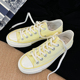 帆布鞋 柠檬黄低帮时尚 潮流港风休闲百搭平底透气复古系带青春经典