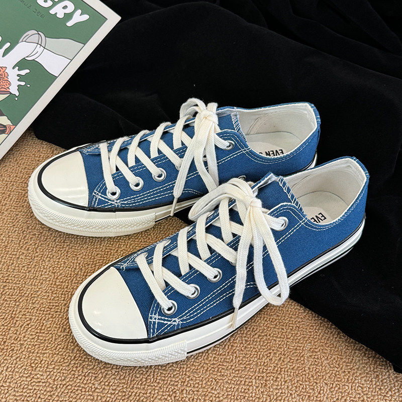 雾霾蓝低帮男女同款休闲情侣款港风款新款复古春季百搭平底帆布鞋,流行男鞋,帆布鞋,淘宝优惠券,粉丝福利购,淘宝优惠卷