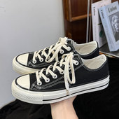 黑色低帮复古系带港风平底休闲百搭ulzzang学院情侣时尚 潮帆布鞋