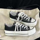 增高复古厚底百搭休闲帆布鞋 黑色低帮时尚 新款 款 青春潮流港风韩版