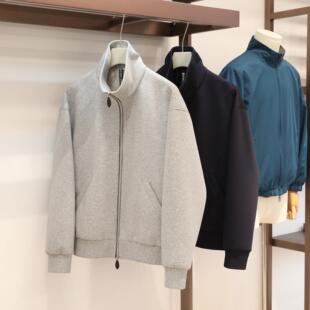 意式高奢2025春款男装开衫卫衣两件套灰色简约套装高级感立领上衣