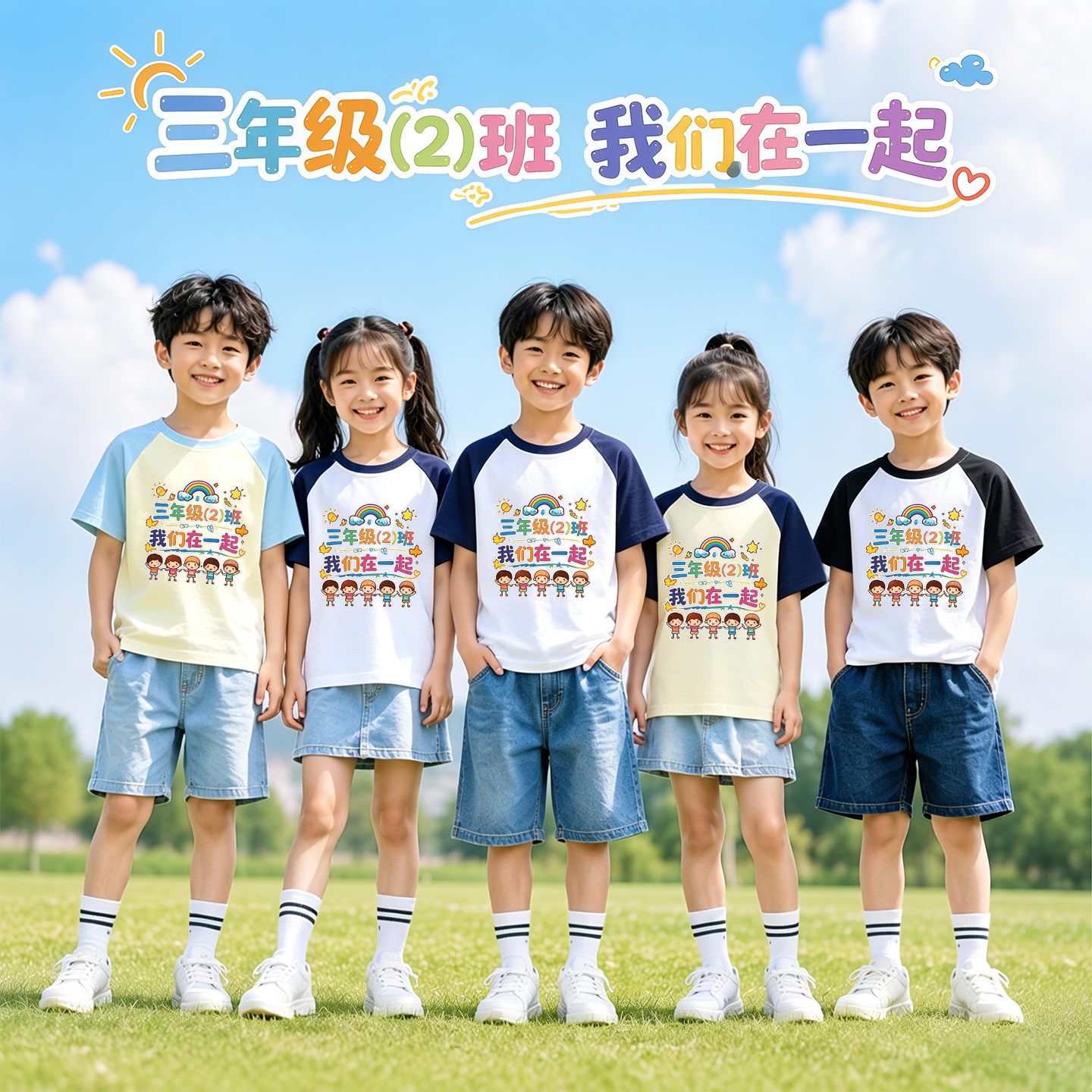 儿童撞色短袖T恤夏季男童卡通印花速干圆领上衣学生运动休闲印制