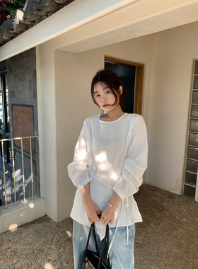 KITTIN2026年春款韩系休闲百搭高智风莱赛尔亚麻设计感圆领衬衫女