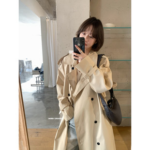 IMISS韩版高气质休闲经典大气翻领双排扣长款风衣女装(配腰带)