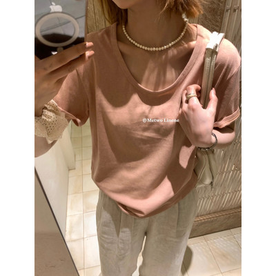 Hers夏季韩版简约圆领宽松淡人感休闲亲肤舒适多色短袖T恤上衣女