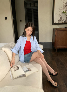 KITTIN春季简约气质肌理棉感刺绣亲肤工艺休闲宽松翻领衬衫女装