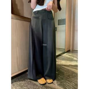 女夏 裤 Hers韩系简约百搭休闲宽松气质显瘦高腰通勤直筒阔腿裤 西装