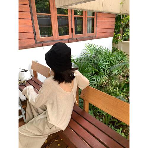 Hers夏季韩标简约宽松休闲防晒罩衫露背绑带设计感针织衫女装