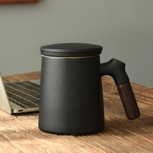 黑陶个人水杯家用过滤茶水分离泡茶陶瓷茶杯办公马克杯定制礼盒装