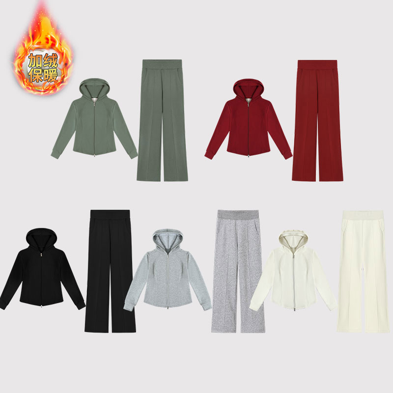 XVRV秋冬季新款加绒连帽运动套装女健身百搭显瘦休闲卫衣运动裤