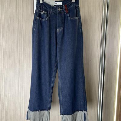 2022-8卷边直筒高腰牛仔裤新款显瘦宽松大码小个子九分烟管裤子