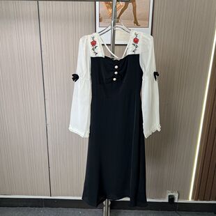 收腰拼接显瘦气质小黑裙时尚 法式 大码 0083撤柜NH复古连衣裙新款