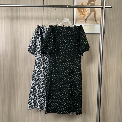 004-1品牌撤柜女装南油货夏季新款碎花连衣裙短袖过膝长裙