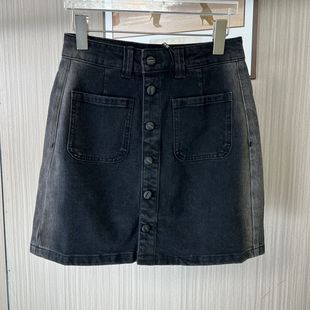 3076品牌撤柜DS女装秋冬款时尚休闲牛仔短裙黑色裙子带安全裤