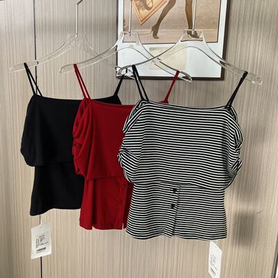 6500品牌撤柜DS夏季新款吊带款式假两件套短款天丝小衫上衣T恤女