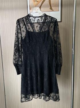 11026撤柜ATU蕾丝连衣裙2025修身打底女装圆领长袖裙子长裙