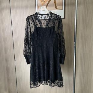 裙子长裙 圆领长袖 11026撤柜ATU蕾丝连衣裙2025修身 打底女装