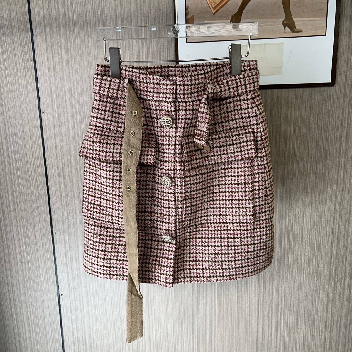 59534撤柜XG千鸟短裙毛呢格子不规则百搭气质半身裙高腰裙子