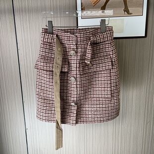 59534撤柜XG千鸟短裙毛呢格子不规则百搭气质半身裙高腰裙子