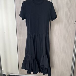 4012品牌剪标黑色夏装短袖新款连衣裙夏季拼接圆领鱼尾长裙女过膝