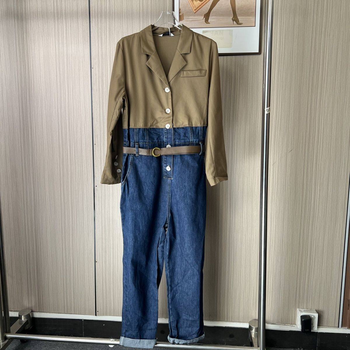 030撤柜GD拼接牛仔气质连体腰显裤女2025春秋新款设计衣裤显瘦