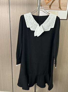 1125撤柜cg大码女装新款黑色长袖娃娃连衣裙减龄大码裙子