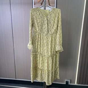 复古裙子显瘦气质长裙新款 111 法式 长袖 89撤柜FT碎花连衣裙女装