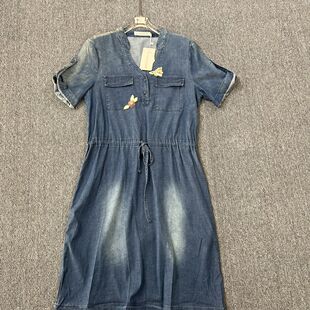 2274撤柜SD天丝牛仔连衣裙女装夏季薄款翻领减龄新款收腰短袖遮肉