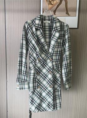 11037撤柜ATU时尚格子中长款风衣外套