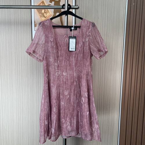5890品牌撤柜CH夏季新款晕染浅紫色短袖连衣裙女修身短裙