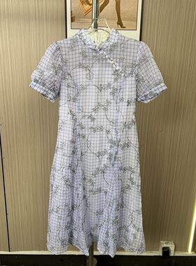 4054撤柜AL中式改良夏季新款女夏气质国风显瘦旗袍印花连衣裙裙子