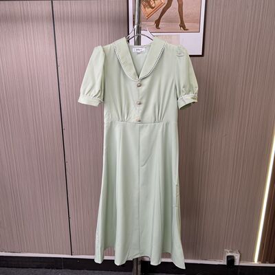 1065撤柜AL新款法式气质短袖显瘦连衣裙收腰长裙夏季温柔裙子