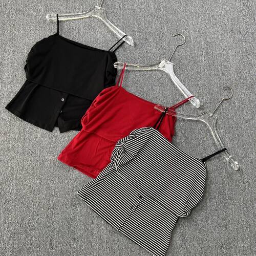 6500品牌撤柜DS夏季新款吊带款式假两件套短款人丝小衫上衣T恤女