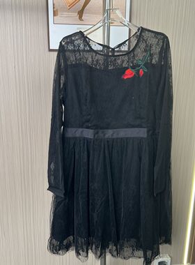 1079撤柜cg大码女装黑色同款蕾丝连衣裙气质新款收腰长袖