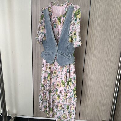 4927品牌剪标夏季新款假两件碎花连衣裙女中长裙