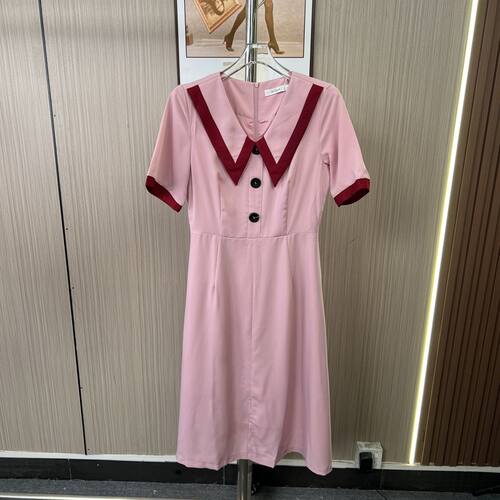 5185撤柜AL新款法式收腰短袖显瘦裙子复古娃娃气质时尚长裙连衣裙