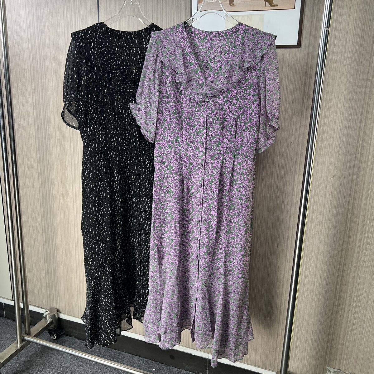 9758品牌撤柜南油货夏季新款收腰碎花连衣裙过膝款单排扣裙子