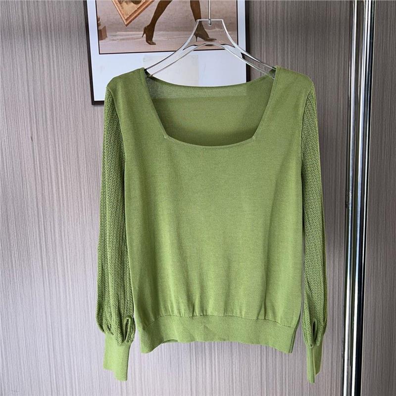 9027撤柜ATU女装方领上衣针织衫春秋季新款毛衣气质显瘦灯笼