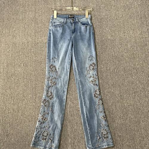 7226品牌撤柜SD夏季新款薄款棉刺绣钩花美式牛仔裤女直筒裤九分裤