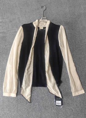 8520撤柜DS春秋季时尚设计款衬衫百搭拼接短款气质上衣