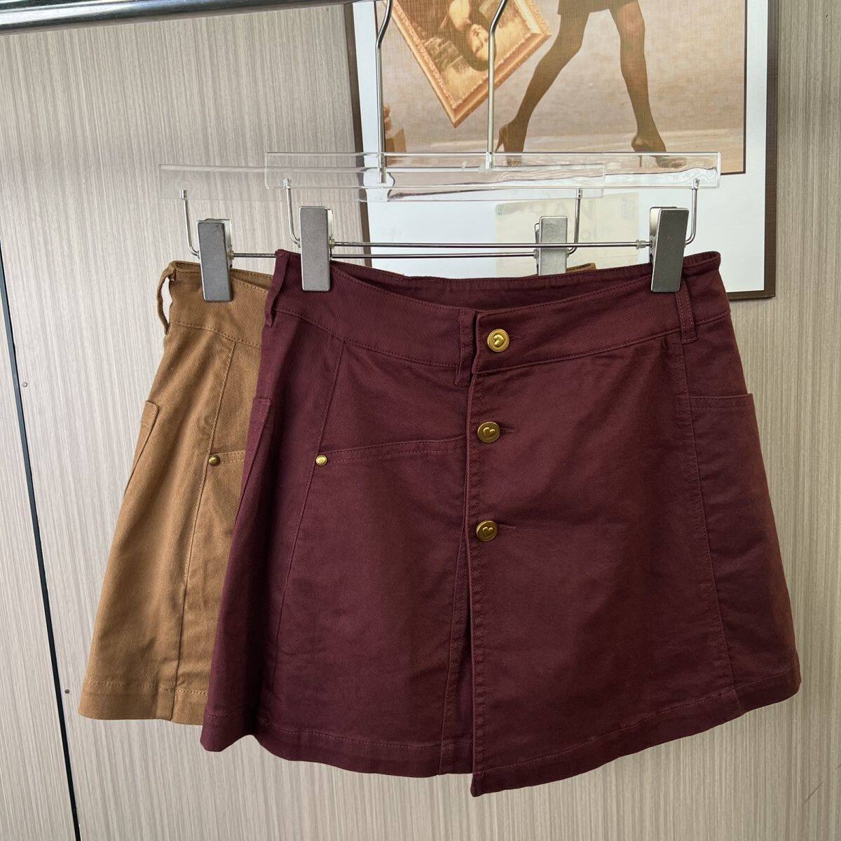 1037撤柜DS秋季中裙新款秋冬高腰不规则百搭短裤裙